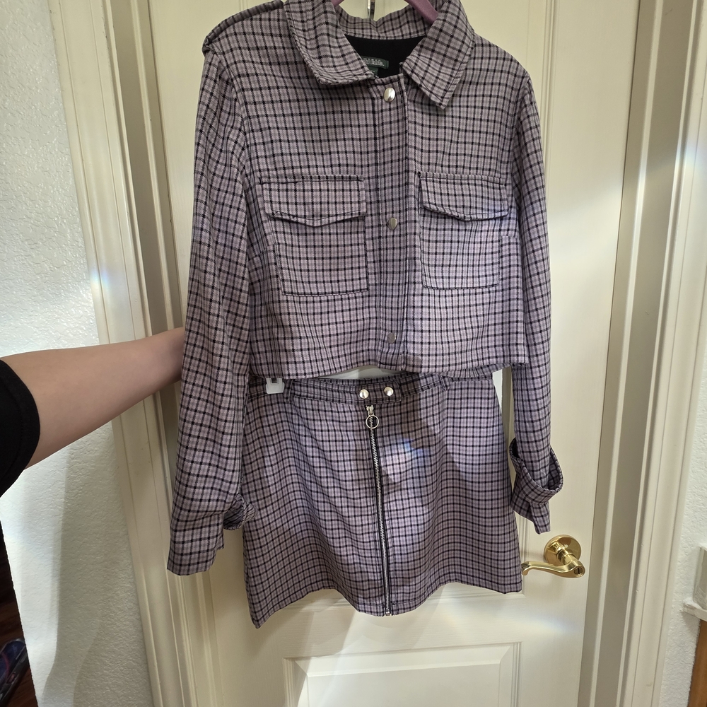Wild Fable Purple Plaid Utility Jacket And Skirt